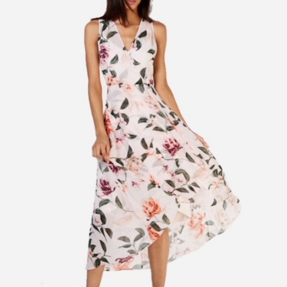 Calvin Klein floral maxi chiffon wrap dress coastal chic garden - Picture 1 of 4